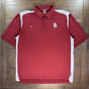 VTG Nike Oklahoma Sooners Coaches Polo Shirt Men's Sz LARGE Crimson Red